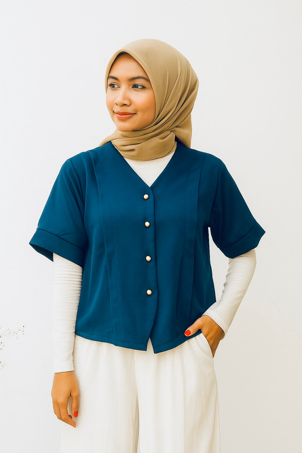 Teal Grace Button-Front Modest Top