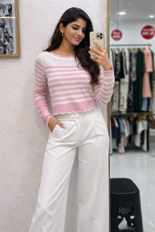 Blush Stripe Soft Knit Top pink